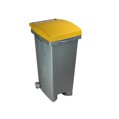 Odpadkový koš na tříděný odpad TATACOLOR 80 l - šedá nádoba, žluté víko